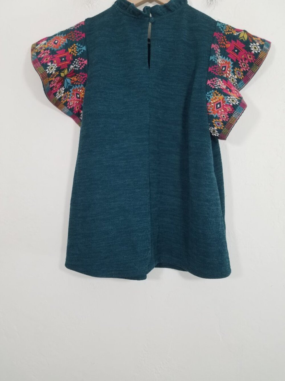 THML Embroidered Sleeves High Neck Top Blouse Green Size XS - Picture 3 of 5